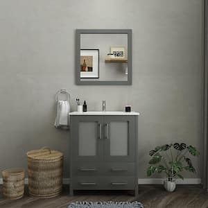 Brescia 30 in. W x 18 in. D x 36 in. H Bath Vanity In Grey with Vanity Top in White with White Basin and Mirror