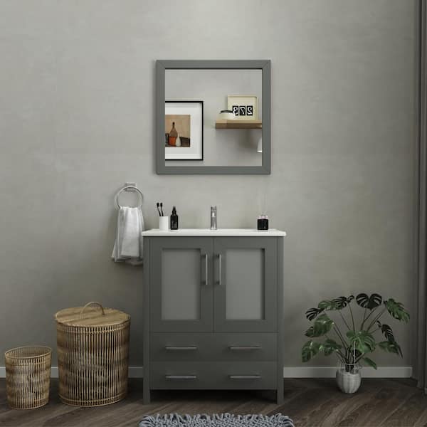 Vanity Art Brescia 30 in. W x 18 in. D x 36 in. H Bath Vanity In Grey with Vanity Top in White with White Basin and Mirror