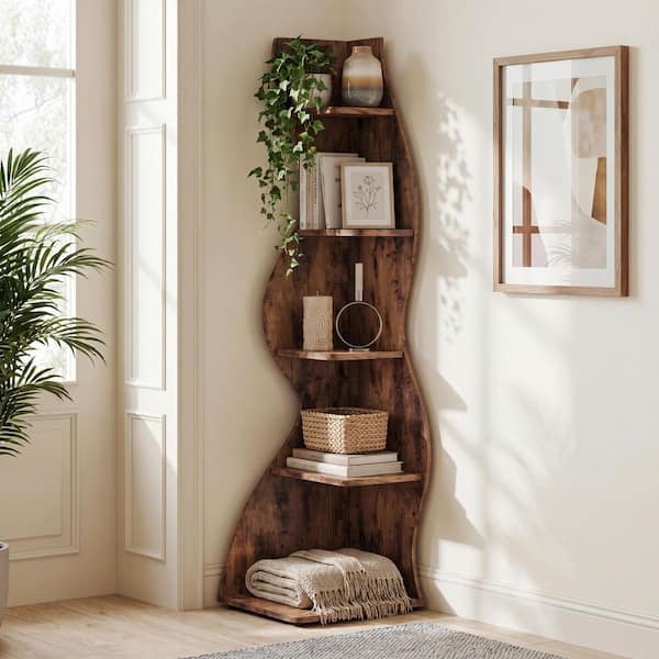 BYBLIGHT Eulas 69.8 in. Tall Light Brown Wood 5-Shelf Standard