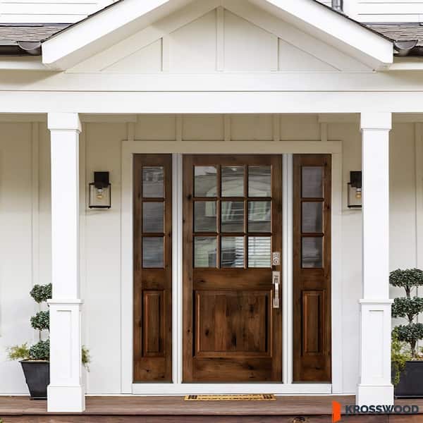 64 in. x 80 in. Rustic Knotty Alder Left-Hand Clear 9-Lite Provincial Stain Wood Single Prehung Front Door/Sidelites