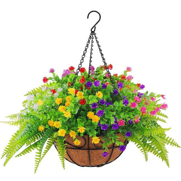 14.9 in Multi-Colored Plastic Outdoor Artificial Boston Fern