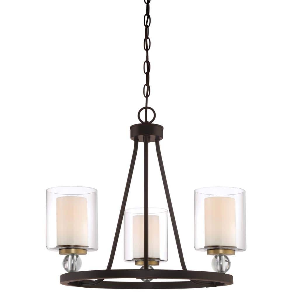Bronze and Brass 3-Light Mini Chandelier with Clear Glass
