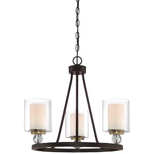 Studio 5 Collection 3-Light Painted Bronze with Natural Brushed Brass Farmhouse Chandelier for Dining Room