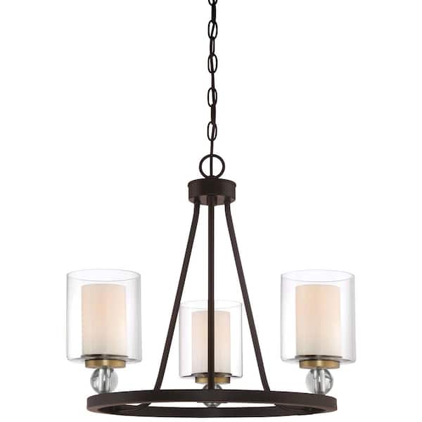 Minka Lavery Studio 5 Collection 3-Light Painted Bronze with Natural Brushed Brass Farmhouse Chandelier for Dining Room