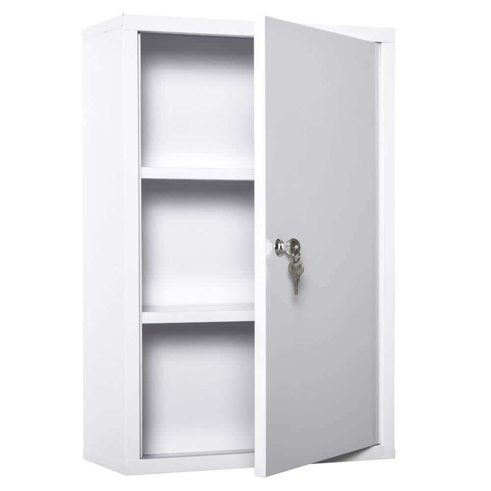 15.75 in. W x 23.5 in. H White Steel Rectangular Jewelry Cabinet Wall Mount