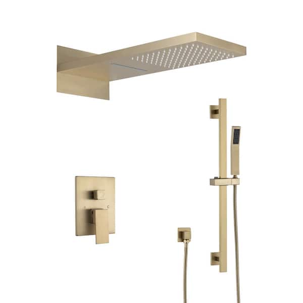Single Handle 2 -Spray Shower Faucet 4 GPM with Pressure Balance, Anti Scald in. Brushed Gold