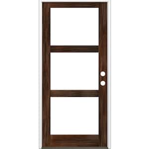 42 in. x 96 in. Modern Hemlock Left-Hand/Inswing 3-Lite Clear Glass Red Mahogany Stain Wood Prehung Front Door