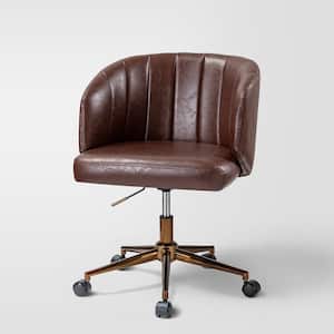 Emil Mid-century Modern Brown PU Leather Ergonomic Adjustable Height Swivel Task Chair