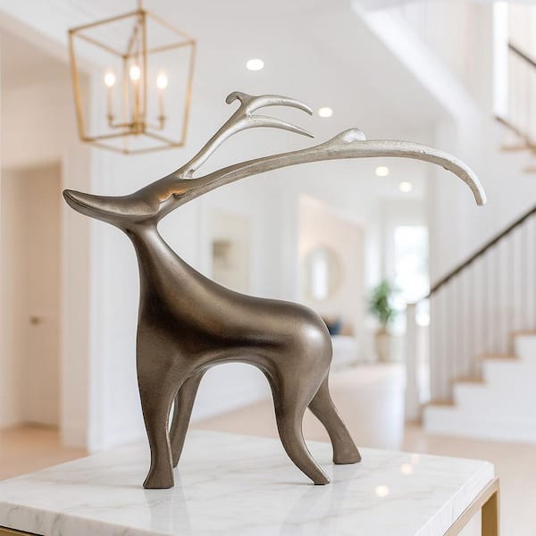 Bronze 14 in. x 9 in. Handmade Aluminum Metal Abstract Deer Sculpture