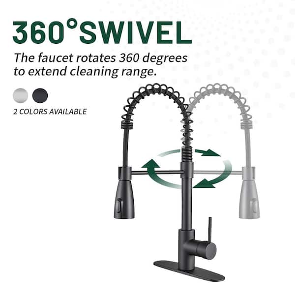 Touchless Single Handle Gooseneck Pull Out Sprayer Kitchen Faucet with Deckplate and Spiral tube in Matte Black