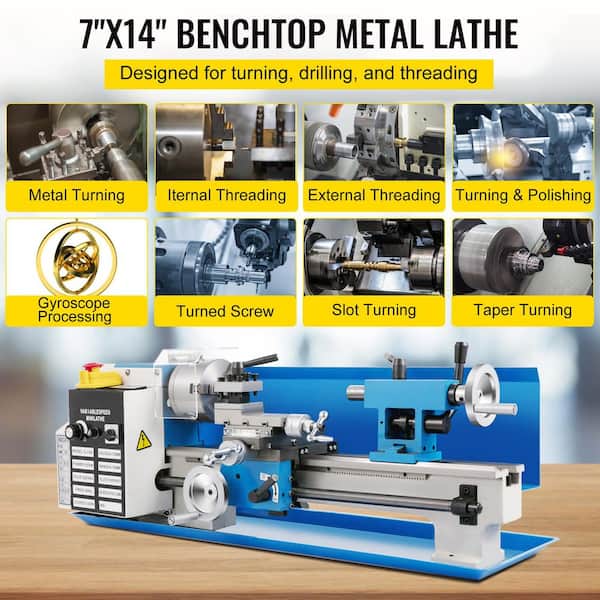 SKYSHALO 7 x 14 in. Compact Metal Lathe Desktop Lathe 550-Watt