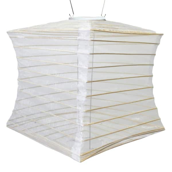 ALLSOP Soji Silk Effect 10 in. x 12 in. Pearl Square Integrated LED Hanging Outdoor Weather Resistant UV Solar Lantern