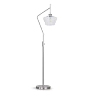Cafe 69 in. Brushed Nickel Dimmable LED Arc Floor Lamp with Clear Glass Shade and LED Vintage Bulb