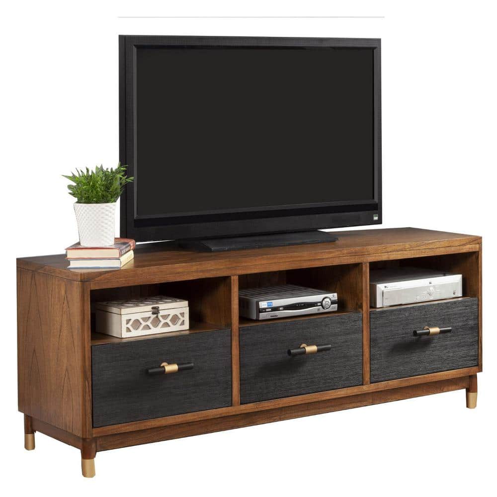 HomeRoots Amelia 61 in. Two Tone Dark Walnut and Black TV Console