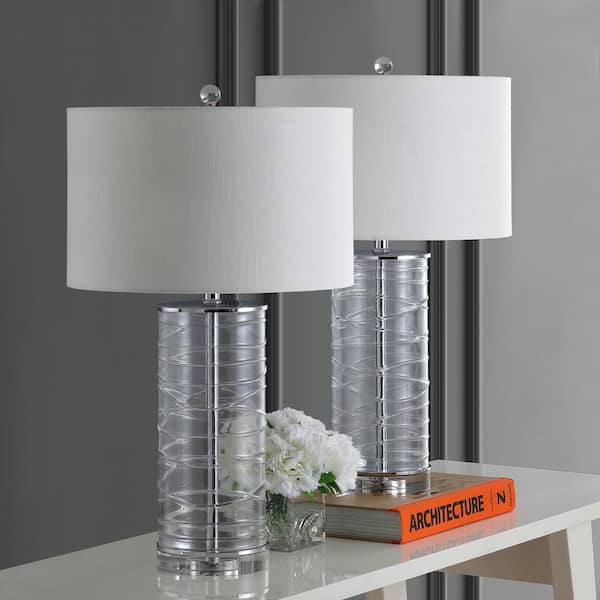 JONATHAN Y Cole 27.5 in. Modern Fused Glass Cylinder LED Table Lamp, Clear  (Set of 2) JYL4016B-SET2 - The Home Depot