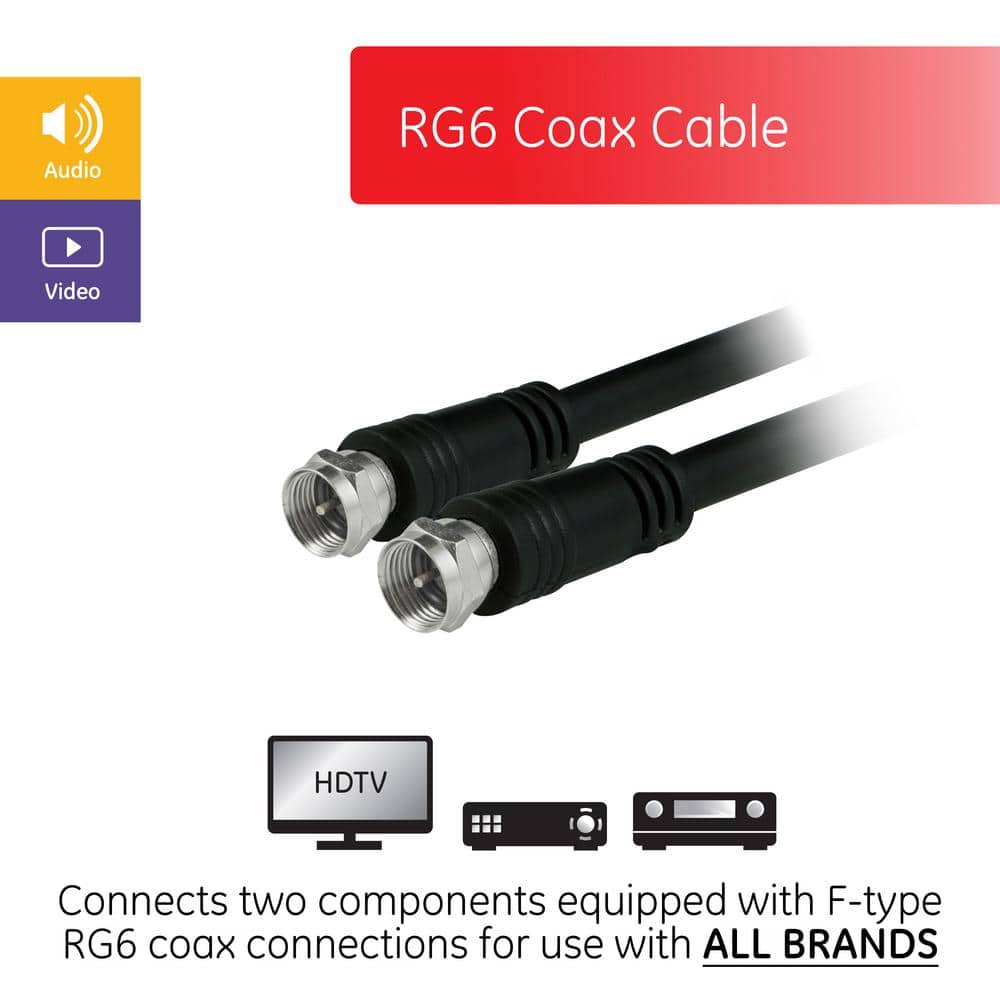 50 ft Black RG6 Coaxial Cable with F-Type Connectors