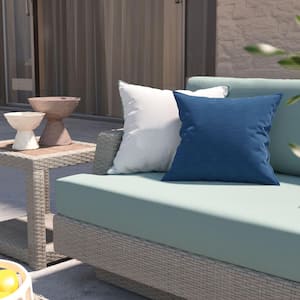 Portofino Comfort Gray 8-Piece Aluminium Patio Fire Pit Seating Set with Sunbrella Spa Blue Cushions
