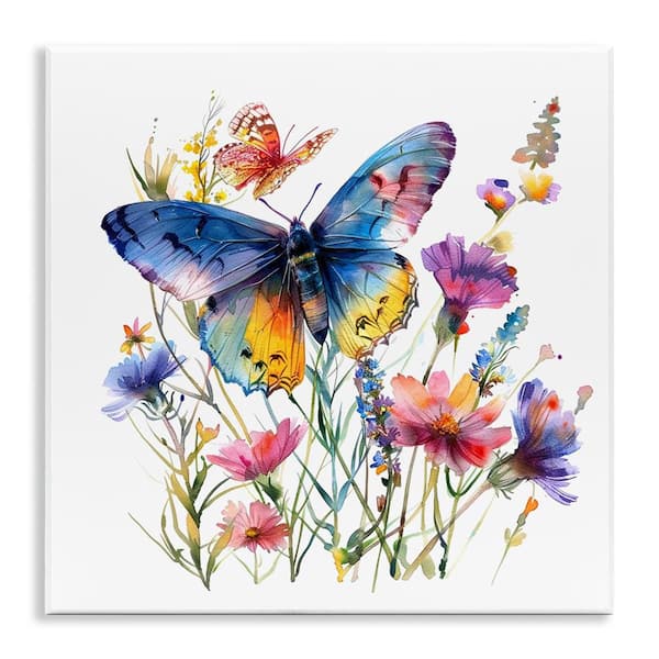 Blue Toned Butterfly Garden by LSR Design Studio Unframed Animal Graphic Art Print 12 in. x 12 in.