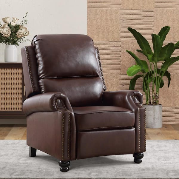 Bestier 42 in. H Reddish Brown Faux Leather Reclining Chairs with Nailhead Trim Push Back Recliner Chair with Padded Seat Back L502534N BROW