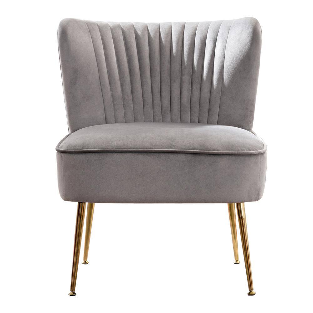 WESTIN OUTDOOR Trinity 25 in. Gray Velvet Channel Tufted Accent Chair ...