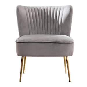 Trinity 25 in. Gray Velvet Channel Tufted Accent Chair