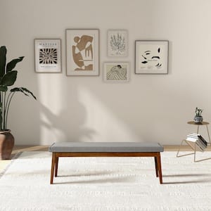 TerraMod 59 in. Mid Century Modern Fabric Upholstered Solid Wood Bedroom Bench in Ash Grey