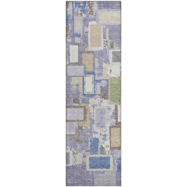 Mayfield Premium Machine Washable Abstract AMF2246 Purple 2 ft. x 7 ft. Runner Rug