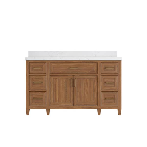 Willow Collections Santa Monica 60 in. W x 22 in. D x 36 in. H Single Sink Bath Vanity in Dark Natural with 2 in. Empira Quartz Top