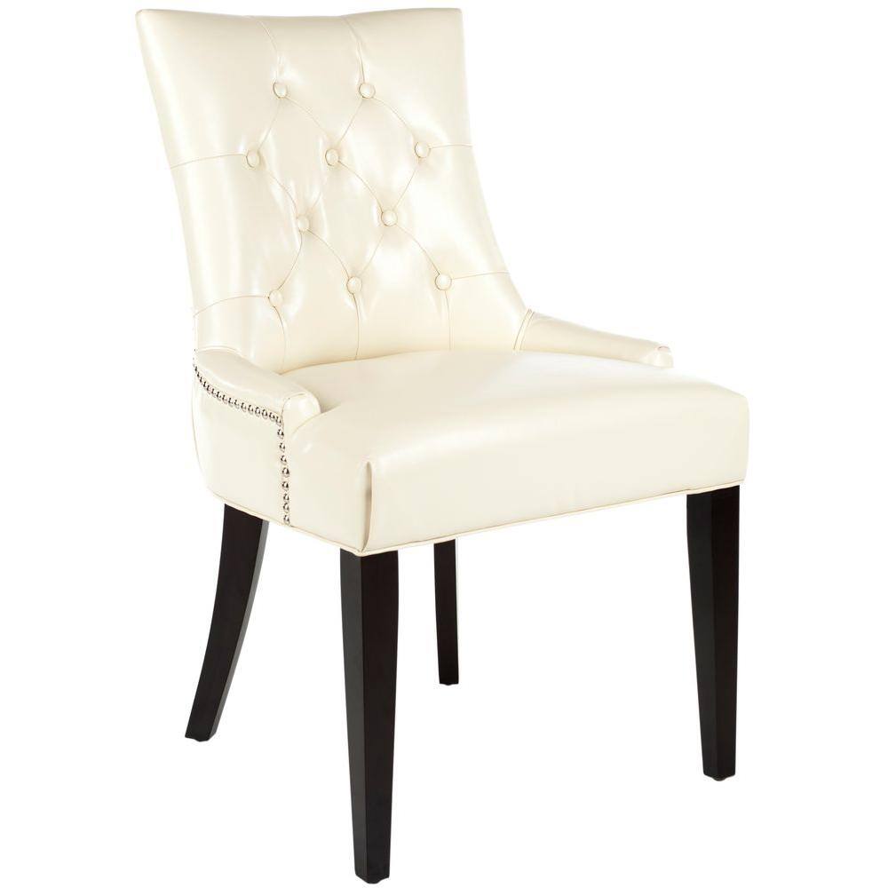 Modern Flat Cream Leather Parsons Side Chair with Espresso Wood Legs