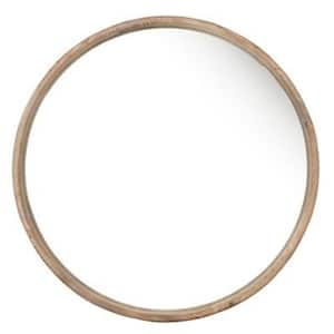 27.6 in. W x 27.6 in. H Natural Rustic Brown Wood Frame Round Wall Mounted Accent Mirror
