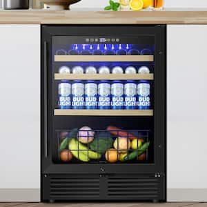 24 in. Single Zone 150-Can Beverage Refrigerator in Black Customizable Shelves with Digital Thermostat-Stainless Steel