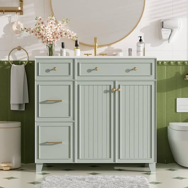 36 in. W x 18.3 in. D x 34 in. H Single Sink Freestanding Bath Vanity in Green with White Ceramic Top