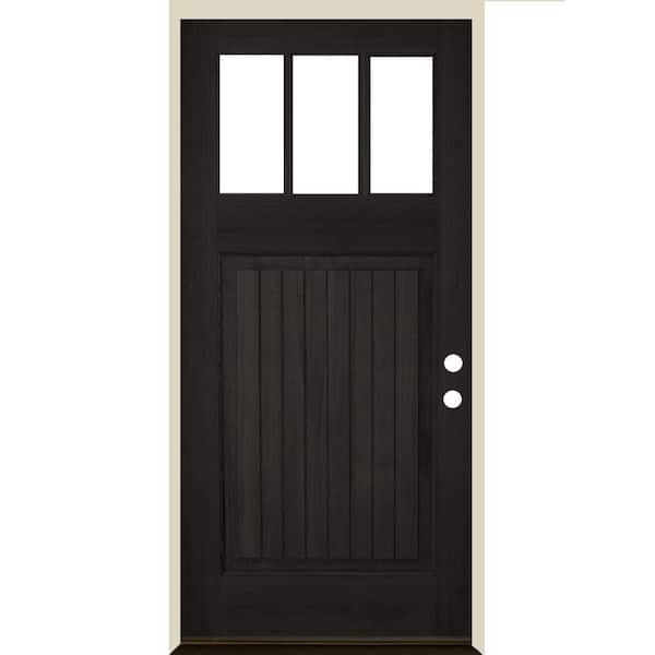 36 in. x 80 in. Craftsman 3 Lite V Groove Black Stain Left-Hand/Inswing Hemlock Prehung Front Door