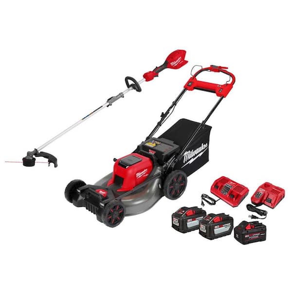 M18 FUEL 18V 21 in. Brushless Cordless Dual Battery Self-Propelled Mower w/ String Trimmer, (3) Batteries, Charger