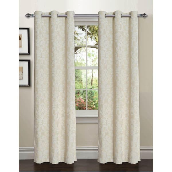 Window Elements Semi-Opaque Elinor Linen Blend Jacquard 96 in. L Grommet Curtain Panel Pair, Ivory (Set of 2)