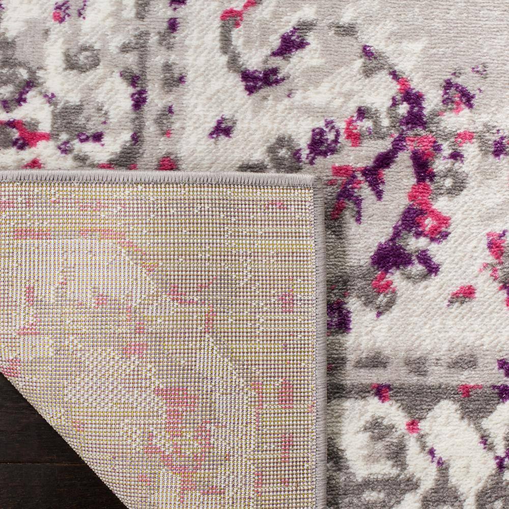 Grey and Pink Floral Synthetic 4' x 6' Area Rug
