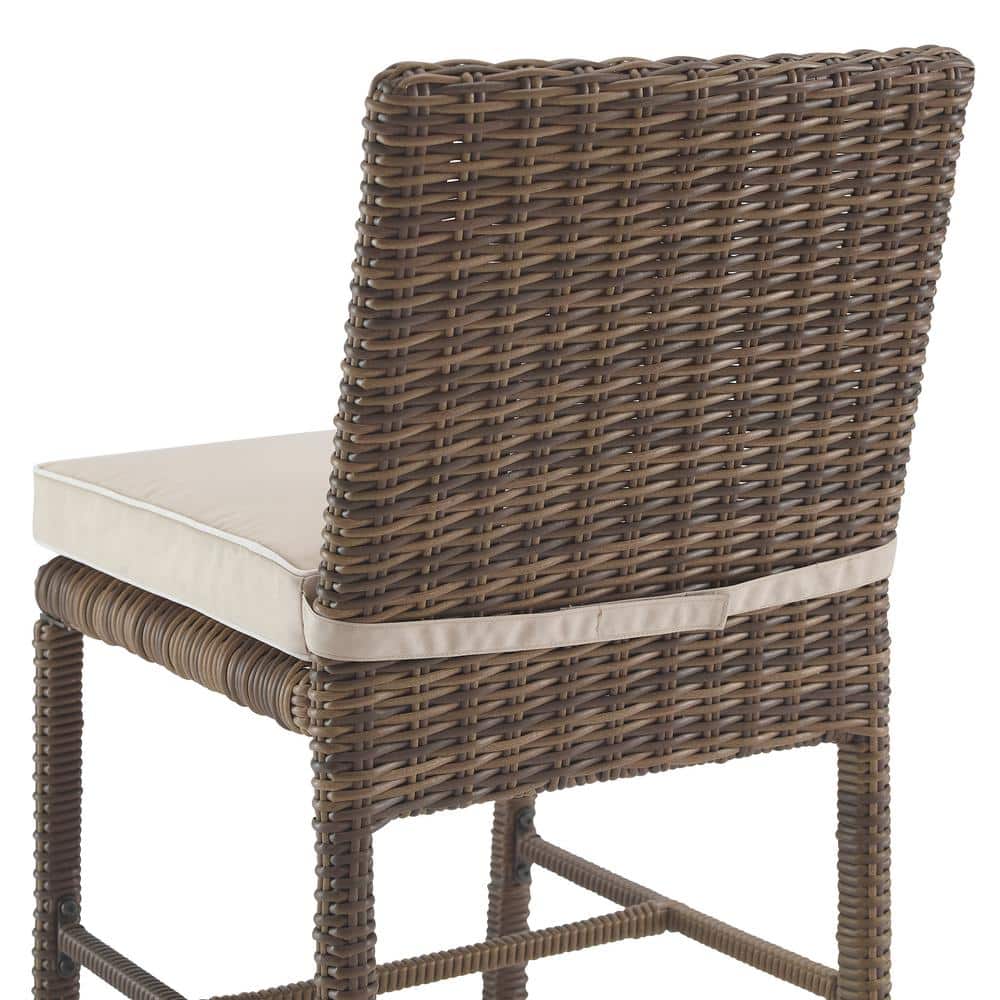 Bradenton Weathered Brown Wicker Outdoor Dining Chairs with Sand Cushions