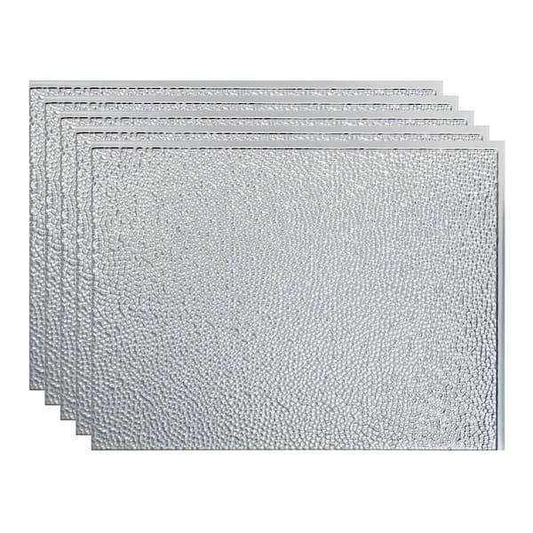 Fasade Hammered 18.25 in. x 24.25 in. Vinyl Backsplash Panel in Brushed Aluminum (5-Pack)