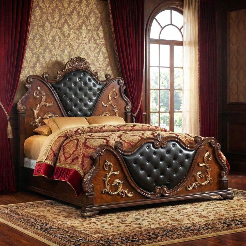 Furniture of America Gurando Brown Wood Frame Queen Panel Bed with