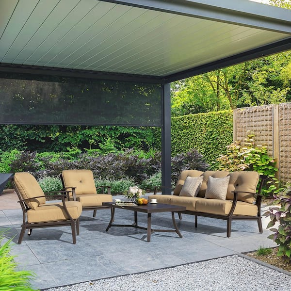 Nuu Garden 4-Pieces Aluminum Patio Conversation Set Sofa Set with Yellow Cushions
