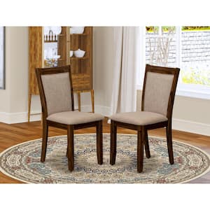 Antique Walnut, Modern Parson Dining Chairs - Light Tan Linen Fabric Upholstered Chairs, Set of 2