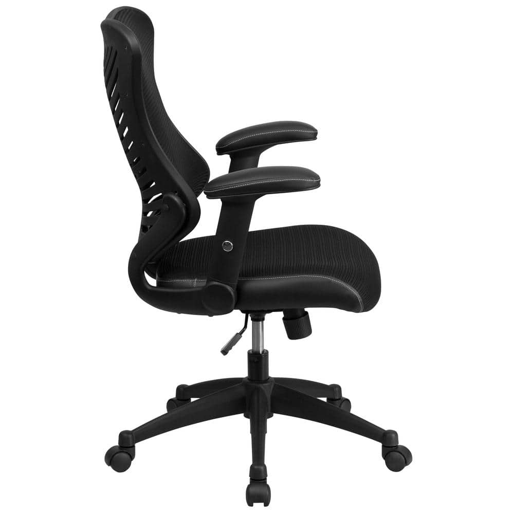 Contemporary High-Back Black Mesh & Leather Executive Office Chair with Adjustable Arms