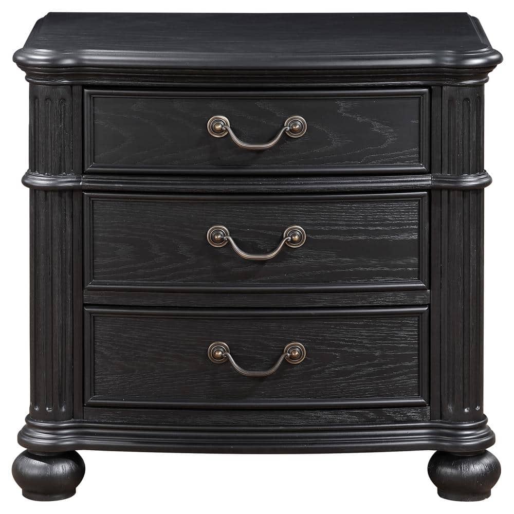 Celina Black 3-Drawer Traditional Nightstand