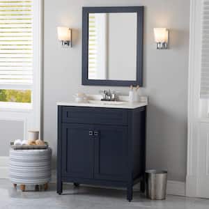 Maywell 31 in. W x 19 in. D x 38 in. H Single Sink Freestanding Bath Vanity in Blue with Snow Cultured Marble Top