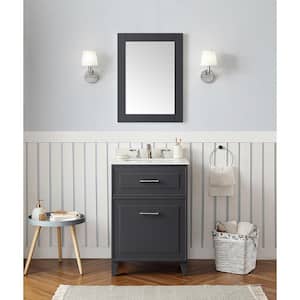 Lillywood 24 in. W x 22 in. D x 34 in. H Single Sink Bath Vanity in Dark Charcoal with White Engineered Marble Top