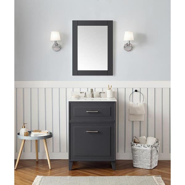 Home Decorators Collection Lillywood 24 in. Single Sink Dark Charcoal Bath Vanity with White Engineered Marble Top