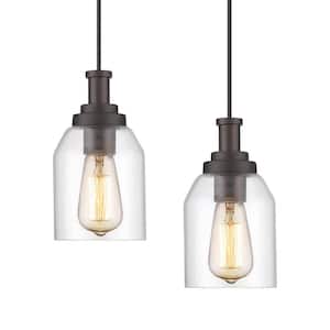 60-Watt 1-Light Oil Rubbed Bronze Finish Shaded Pendant Light with Clear Glass Shade, No Bulbs Included (2-Pack)