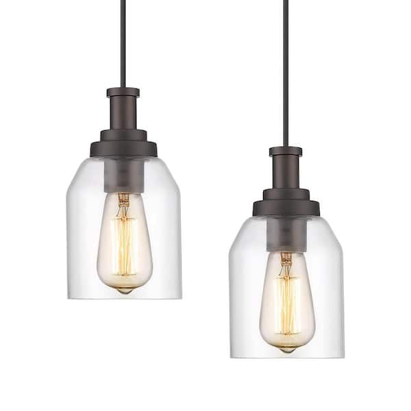 JAZAVA 60-Watt 1-Light Oil Rubbed Bronze Finish Shaded Pendant Light with Clear Glass Shade, No Bulbs Included (2-Pack)