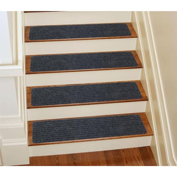 Stair Treads Collection Charcoal Black 8 Inch x 30 Inch Indoor Skid Slip Resistant Carpet Stair Treads Set of 15