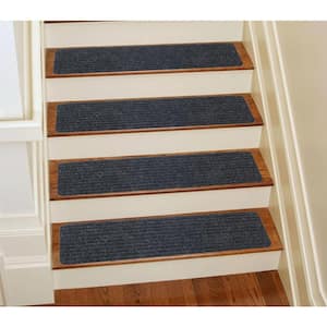 Stair Treads Collection Charcoal Black 8 Inch x 30 Inch Indoor Skid Slip Resistant Carpet Stair Treads Set of 15
